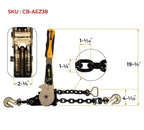 Mytee Products 4 Pack 3/8" - 1/2"Easy Ratchet Chain Binder with Grab Hooks & 6000 lbs WLL - Heavy Duty Tie Down Ratchet Load Binder for Flatbed Trailers & Trucks