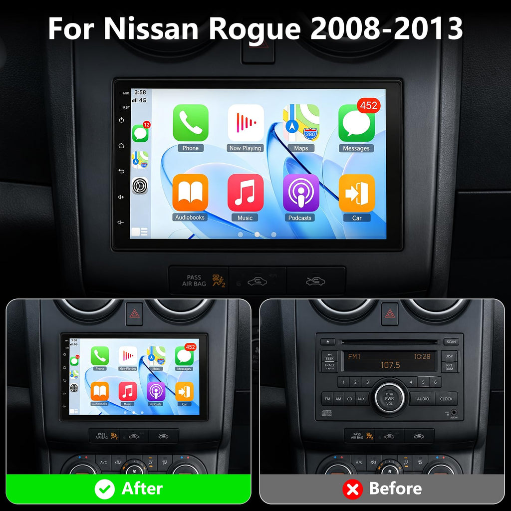 8+256G Car Stereo for Nissan Rogue 2008-2013 Radio Head Unit for Carplay