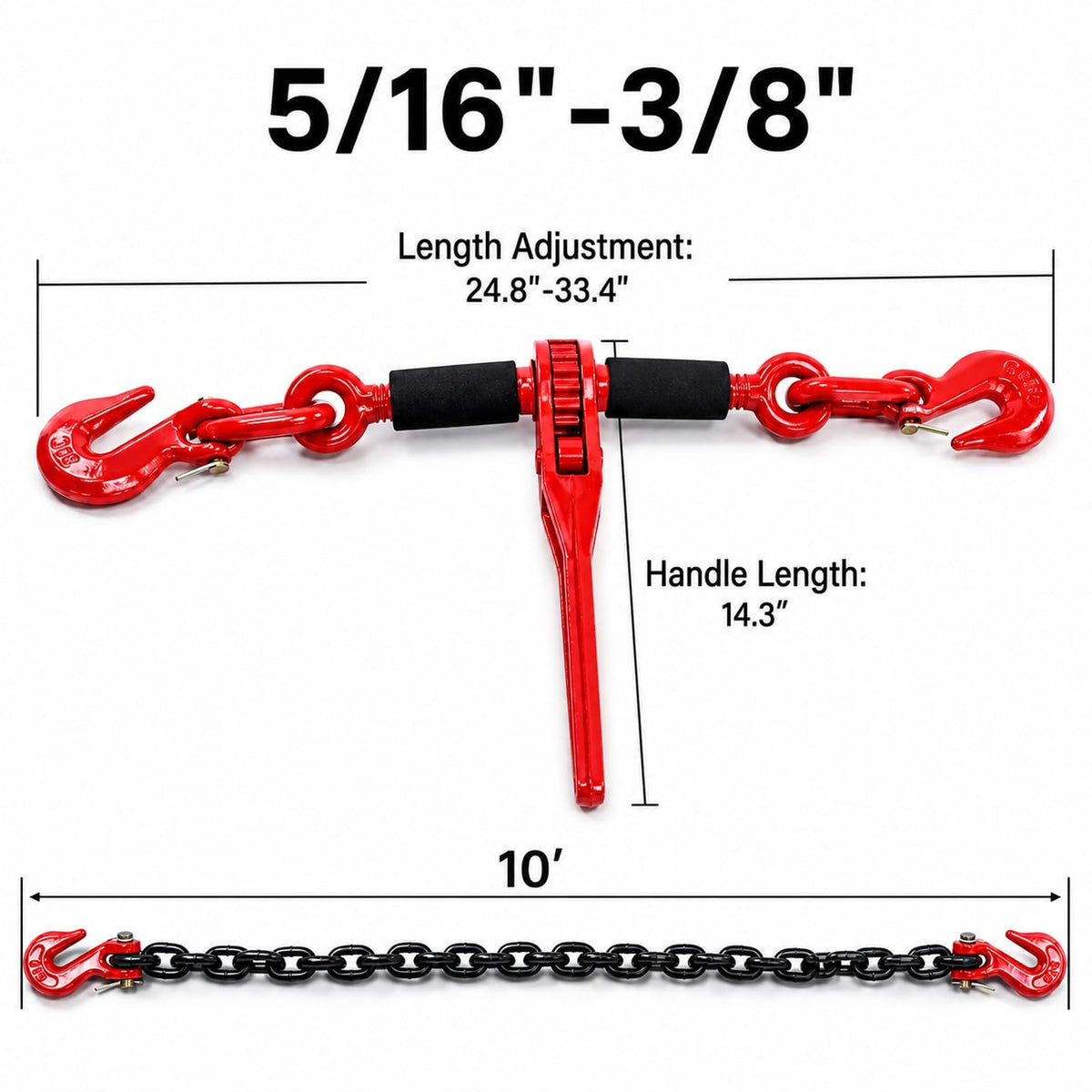 5/16"- 3/8" Ratchet Load Binder with G80 Chain 4Pack 5/16" Tie Down Kit
