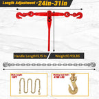 4 Pack 10ft 3/8" Chain and Binder Kit, 3/8"-1/2" Ratchet Binders