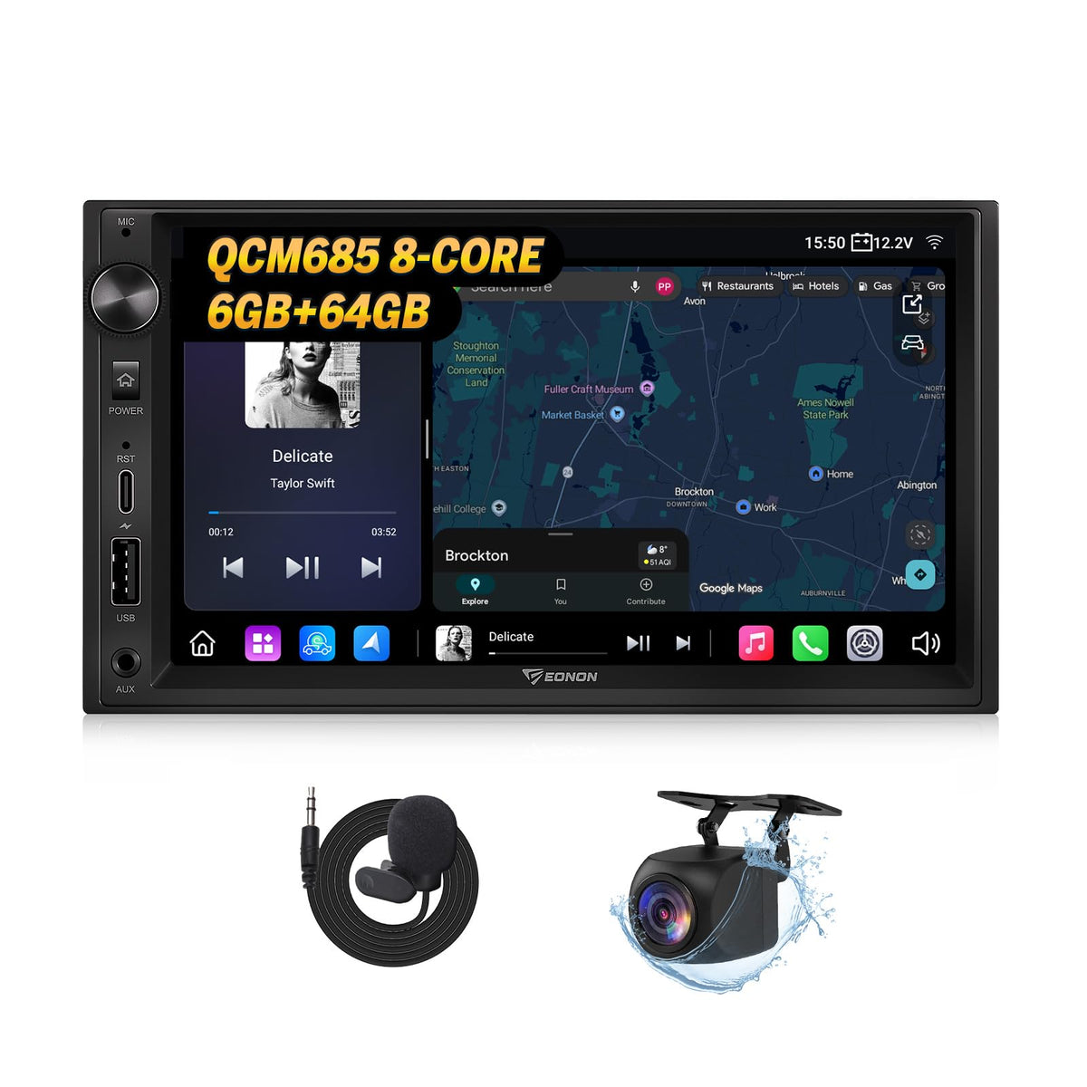 Eonon 4+64GB Android 14 Double Din Car Stereo 10.1" Headunit