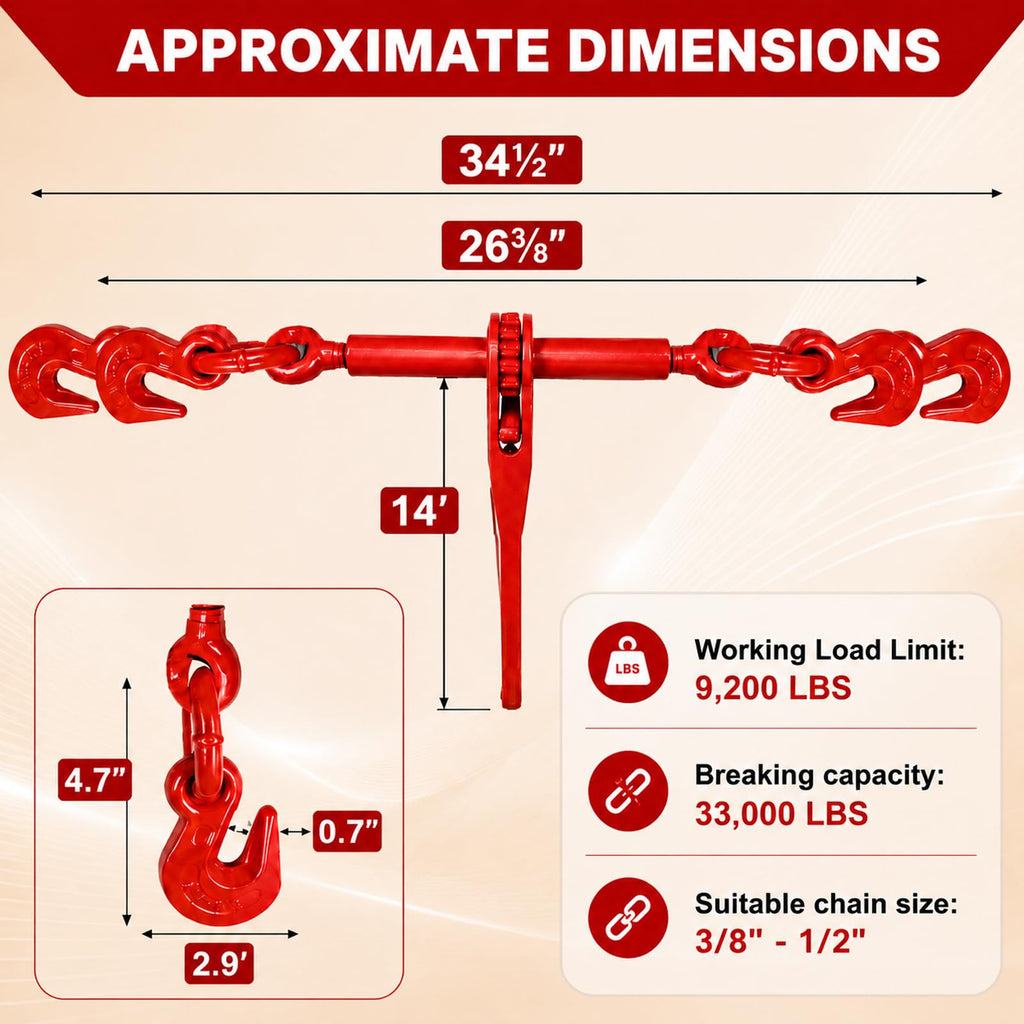 AAIN Chain and Binder Kit 3/8 in-1/2 in, 4 Pack Ratchet Binders and Chains