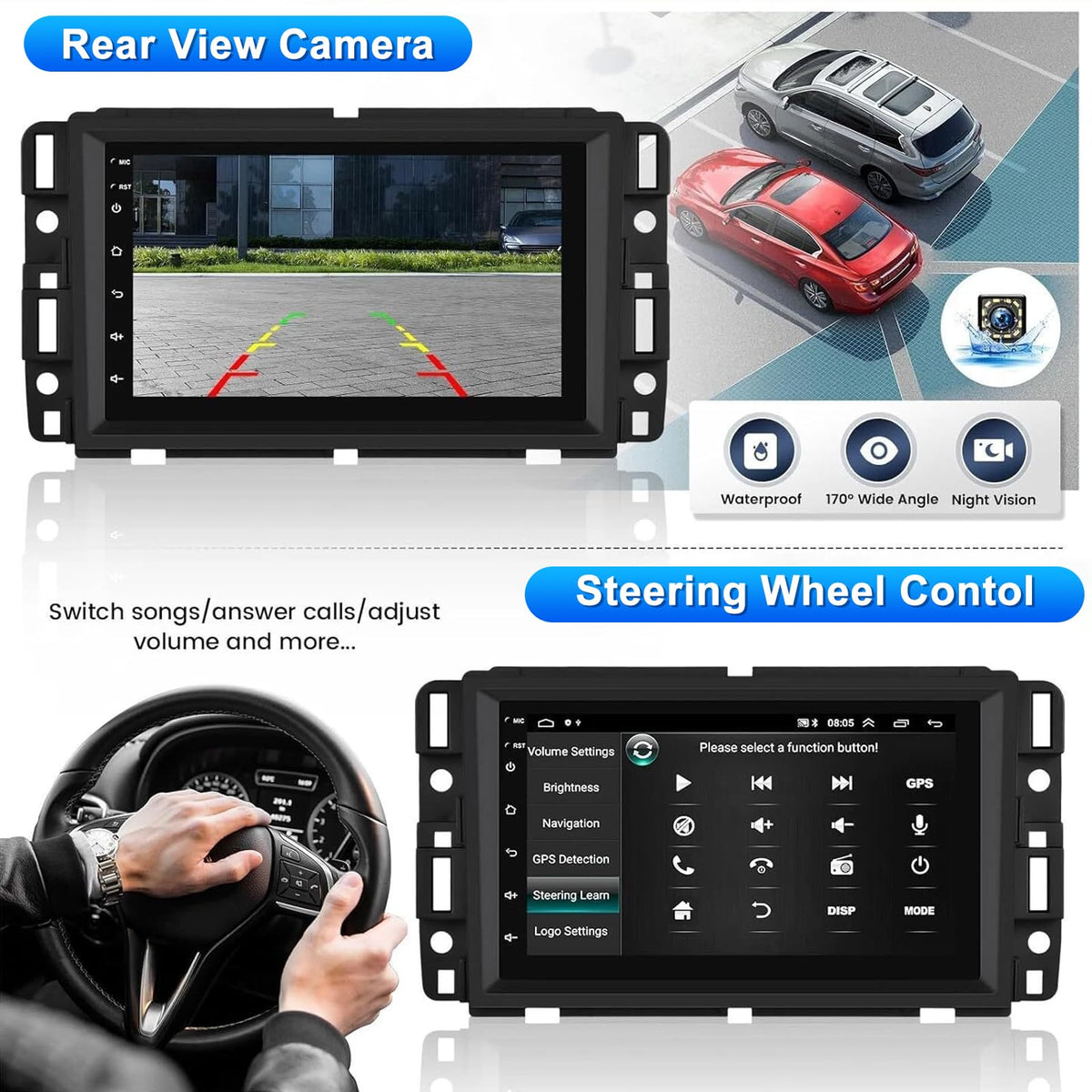 7'' Android 14 Car Stereo for 2006 2007 2008 2009 2010 2011 2012 2013 Chevy Impala, GPS Navigation Wireless CarPlay Android Auto Double Din Radio with Bluetooth WiFi DSP SWC Backup Camera