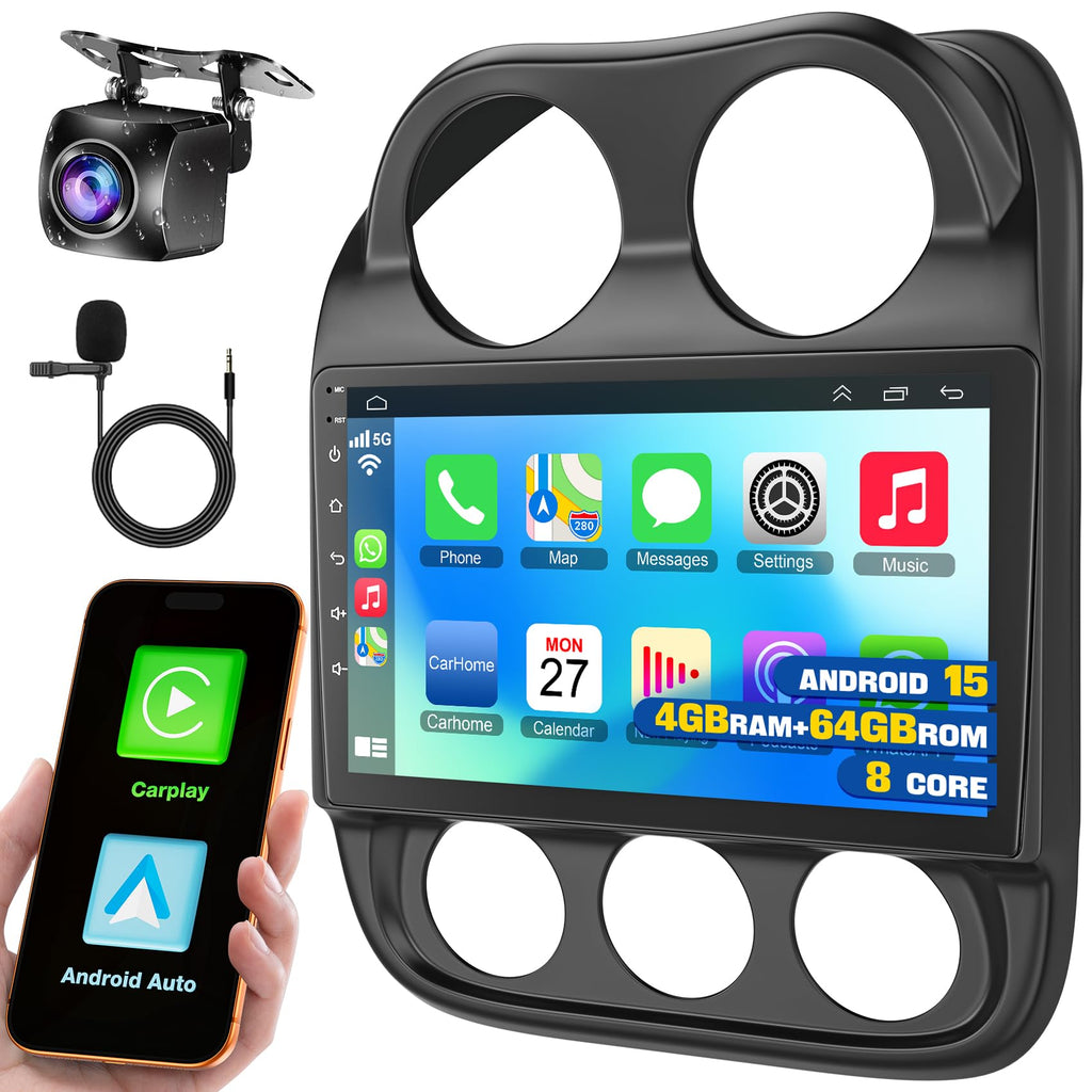 Car Radio Stereo for Jeep Wrangler JK 2007-2018,for Dodge Grand Caravan 2008-2020, for Chrysler Town & Country 2008-2016, Android 15.0 (4G RAM 64G ROM) with Wireless Carplay& Android Auto