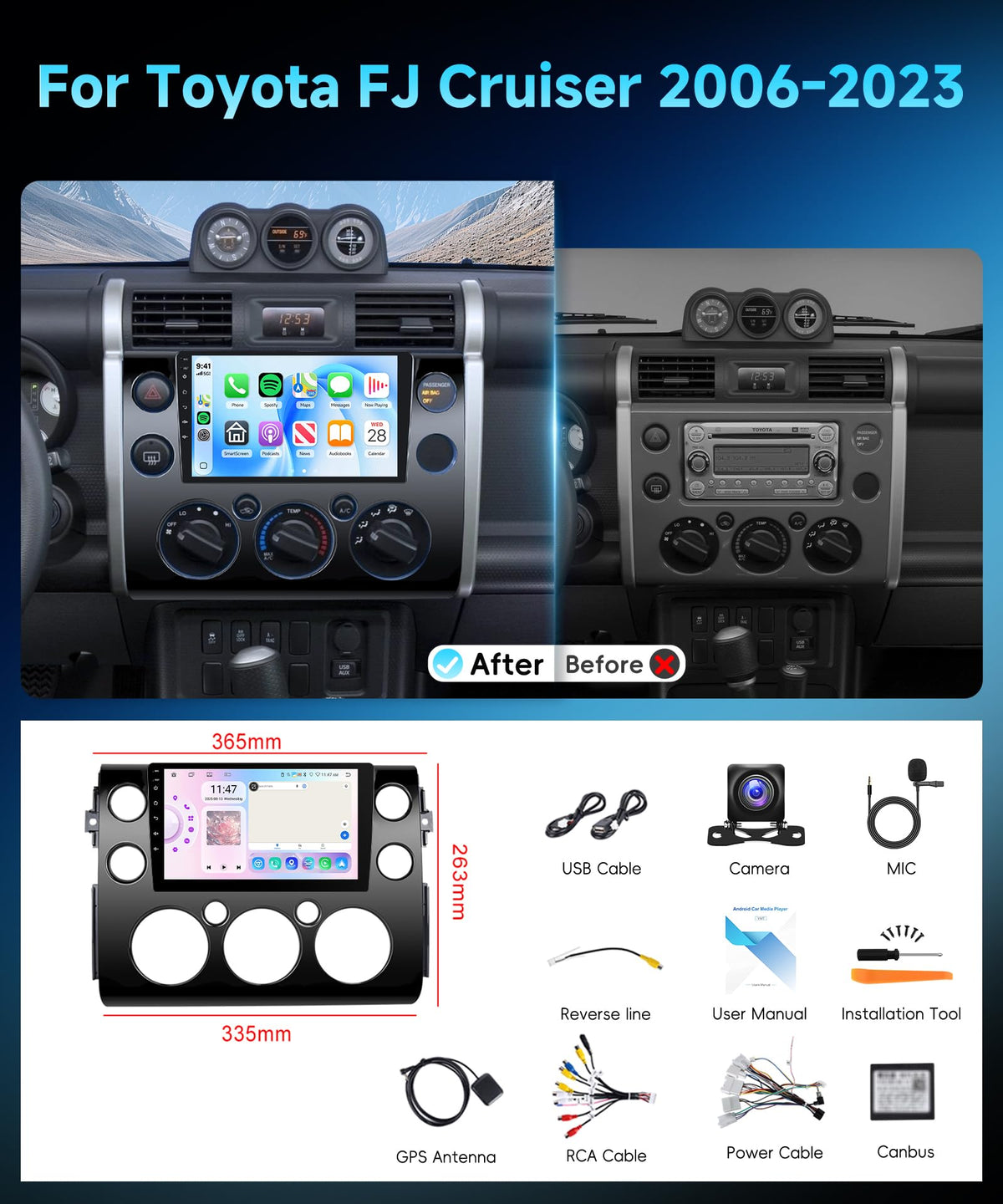 8 Core 6G+128G Android 15 Car Stereo Radio for Toyota FJ Cruiser 2006-2023