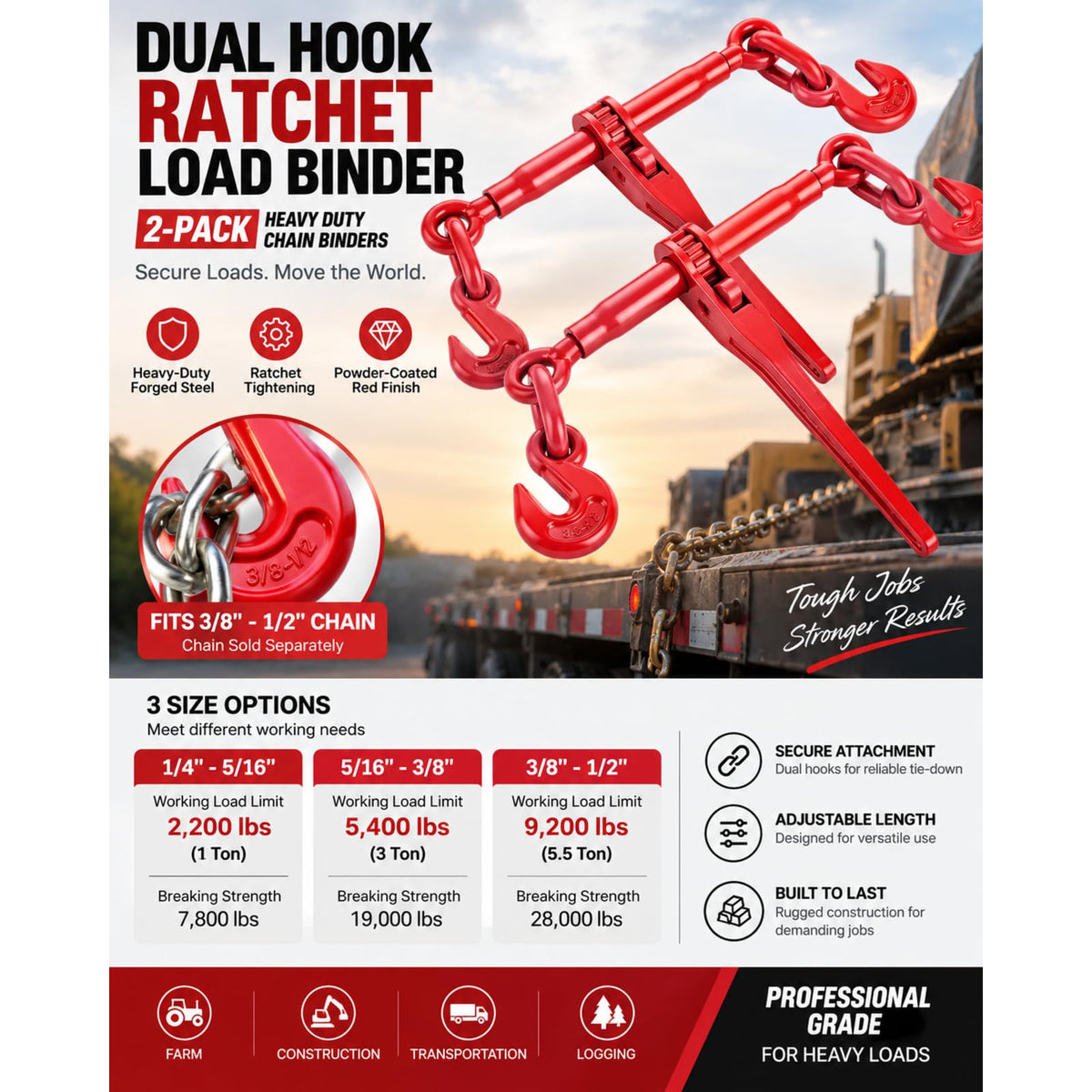 Manual Load Binder with Double Hooks for Equipment, Spec C