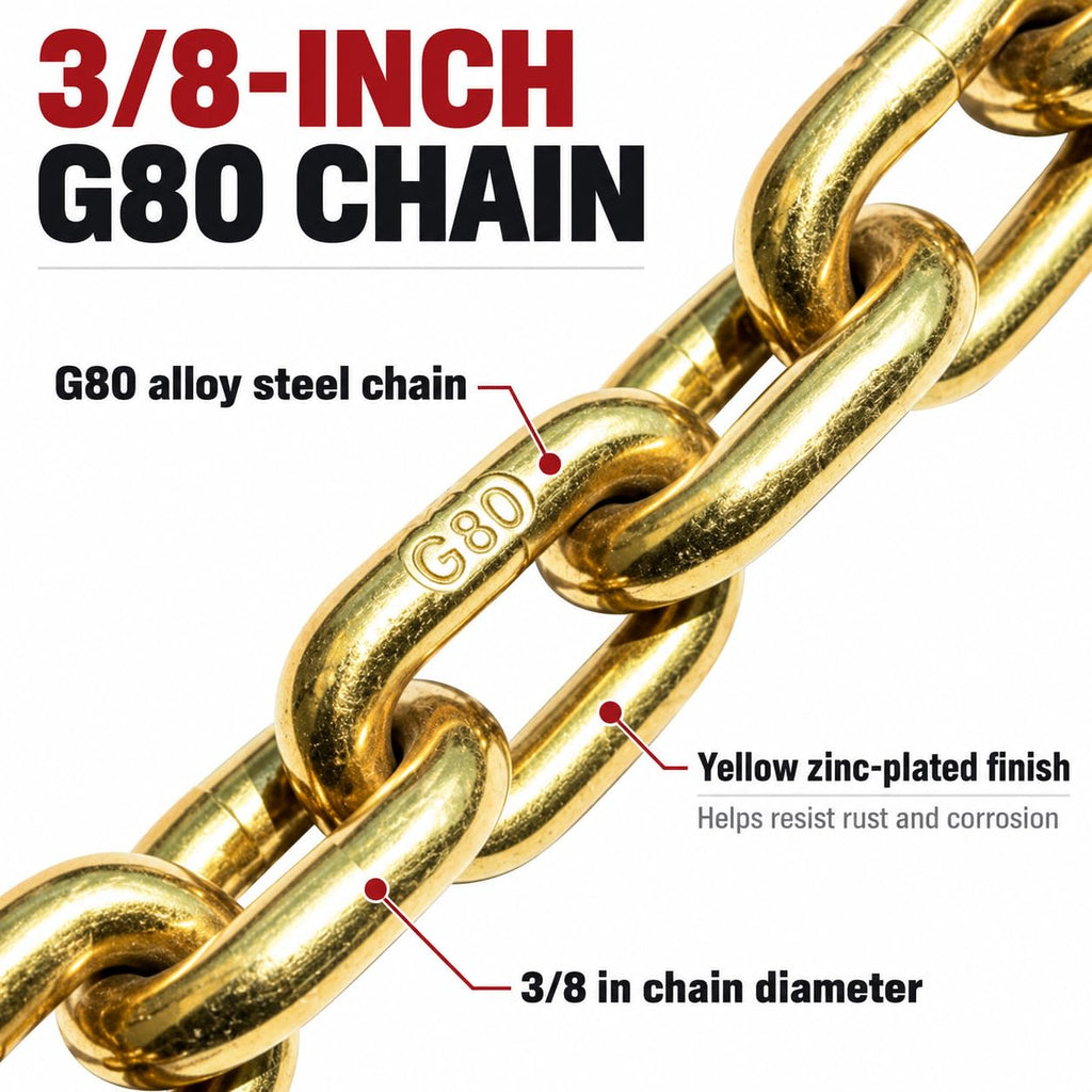 Ratchet Binder Kit, 8,819 lbs, Two 3/8" G80 Chains & Adjustable Grab Hooks