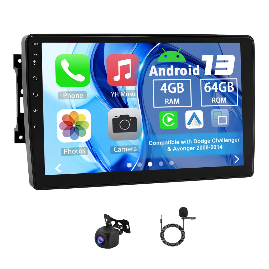 Double Din Car Radio for Dodge Challenger & Avenger 2008-2014,Android 13 4G+64G 10" Touch Screen Car Stereo with Wireless Carplay Android Auto GPS WiFi Mic Backup Camera