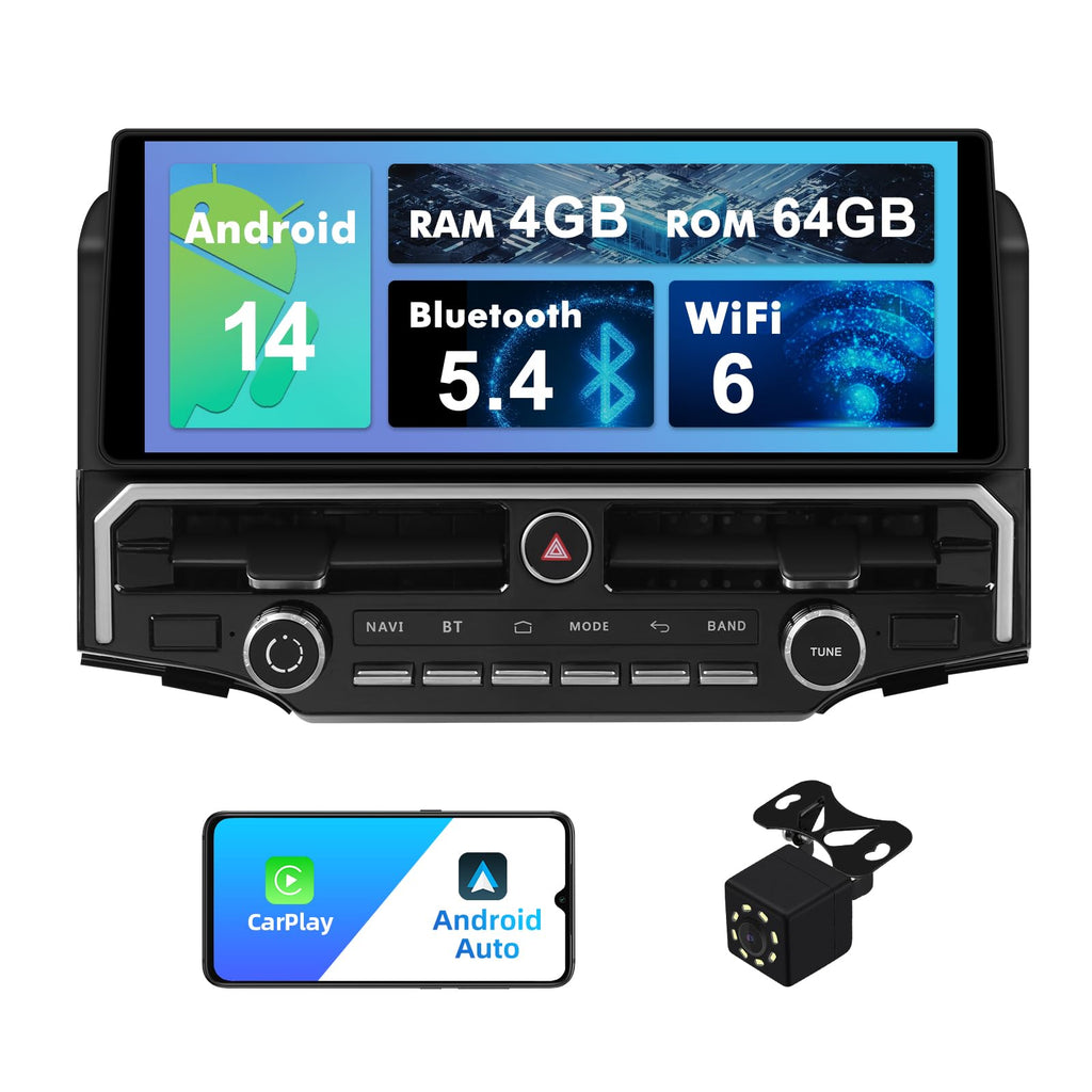 12.3" Touchscreen Radio 4+64G Android 14 Double Din Car Radio Stereo for Toyota 4Runner 2010-2020 Built-in Wireless Carplay/Android Auto/GPS/Bluetooth/FM/AUX-in/SWC/Camera