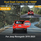 Fitcamx Front 4K+Rear 1080P Dash Cam Adapts for Jeep Renegade 2015-2023 (Black/Grey), OEM Factory Look, Built-in WiFi & APP, Dual HD Video, Loop Recording, G-Sensor, Parking Mode, 128GB Card