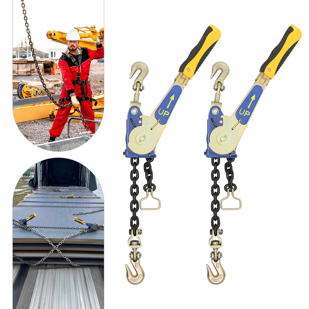 2 Pack 5/16 in - 3/8 in Ratchet Chain Binders, Portable Chain Binders with Handles, 5400LBS Working Load, Heavy Duty Tie Down Hauling Chain Binders for Truck, Tractor