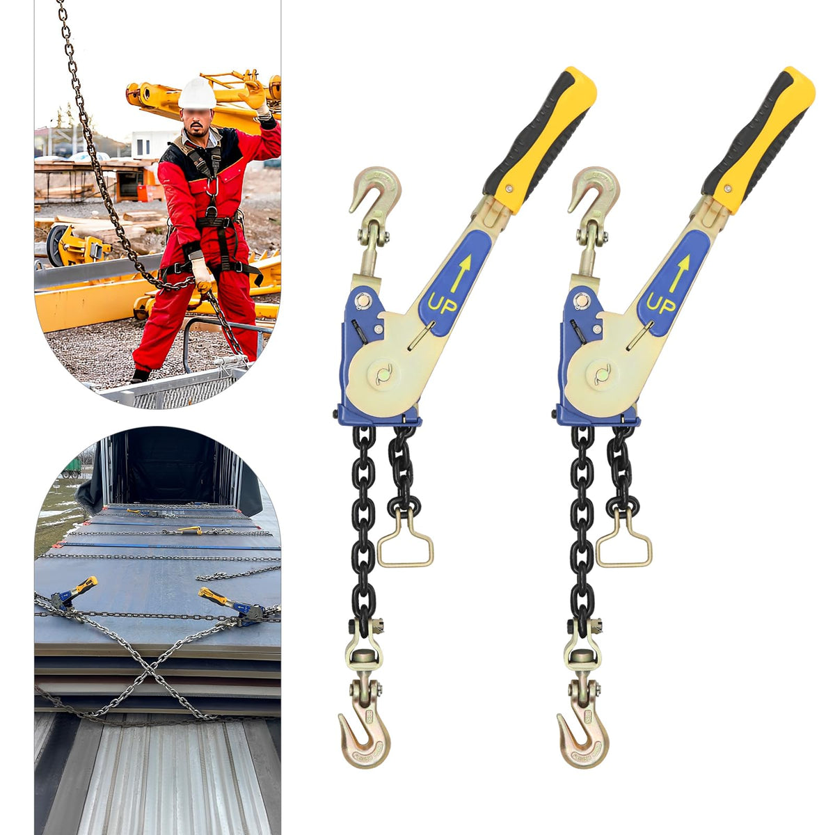 2Pack 5/16"-3/8" 5400 lbs Easy Ratchet Chain Binder with Grab Hooks