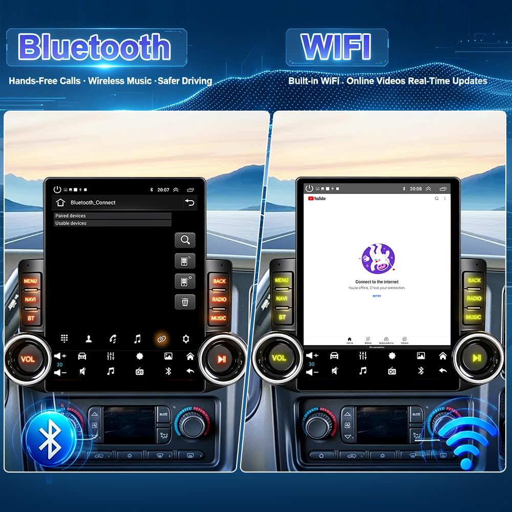 9.7" Android 15 Universal Car Stereo, 4+64G Quad Core Touch Screen Radio