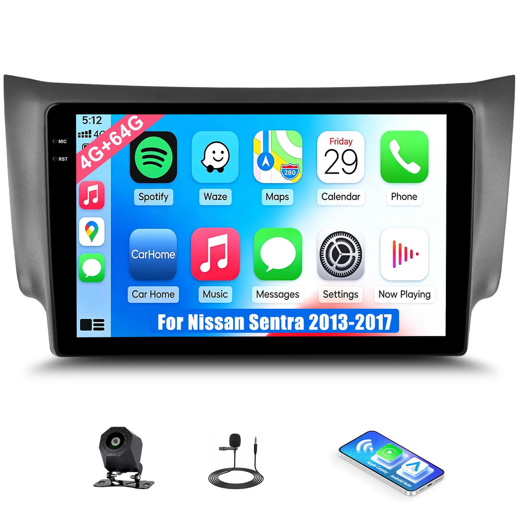 SIXTOP 4G+128G Android Car Stereo Radio for Nissan Sentra 2013-2017 Wireless CarPlay Android Auto 10.1 Inch HD Touchscreen GPS Navigation Head Unit Bluetooth 5.0 FM/RDS WiFi 32EQ SWC AHD Backup Camera