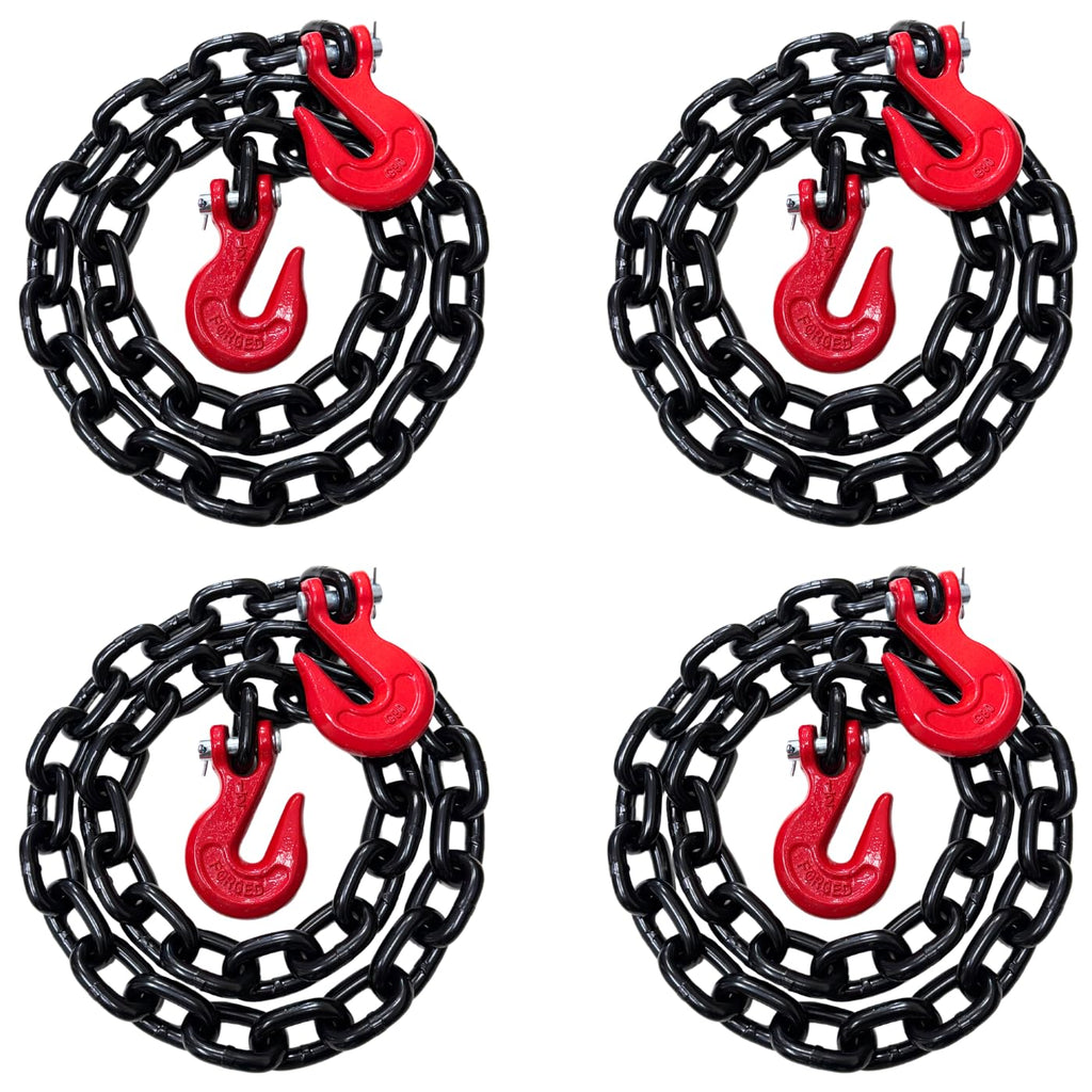 4PK Falcon Cargo 1/2" X 6' Grade 80 Transport Binder Chain - 12,000 LBS WLL - Clevis Grab Hook, Tie-Down, Towing