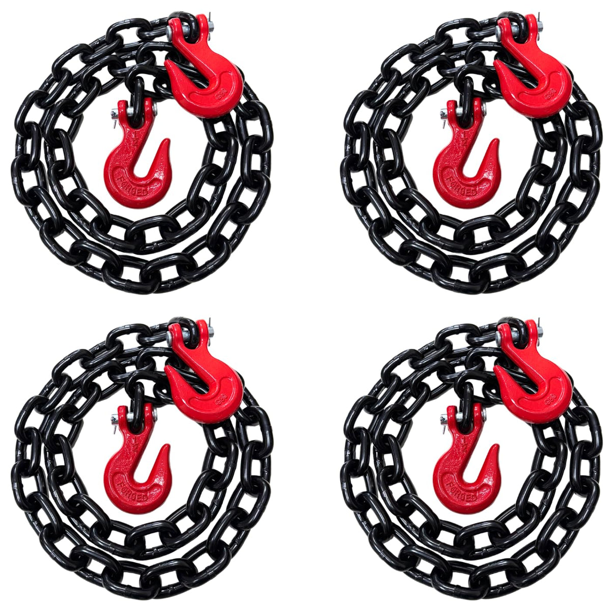 4PK Falcon Cargo 1/2" X 6' Grade 80 Transport Binder Chain - 12,000 LBS WLL - Clevis Grab Hook, Tie-Down, Towing