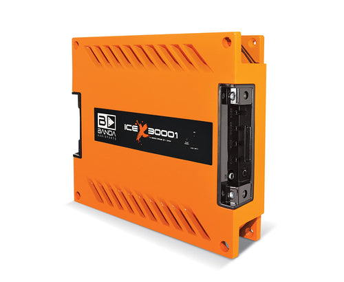 1-Ch.Vehicle Audio Bass Amplifier - 3000WRMS High-Powered Mono Bass Amp w/Subsonic Filter and Low Pass Filter Stable at 1 ohm, LED Indicators, Sound Specialization, Orange - Banda ICEX3000.1ORANGE