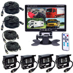 HD 1080P Backup Camera 7" Monitor,4X 4 Pin AHD Car Reverse Rear View Mirror Wired Camera Kit + 7 inch IPS 4-Split Monitor for Bus Truck Trailer RV Heavy Duty A701