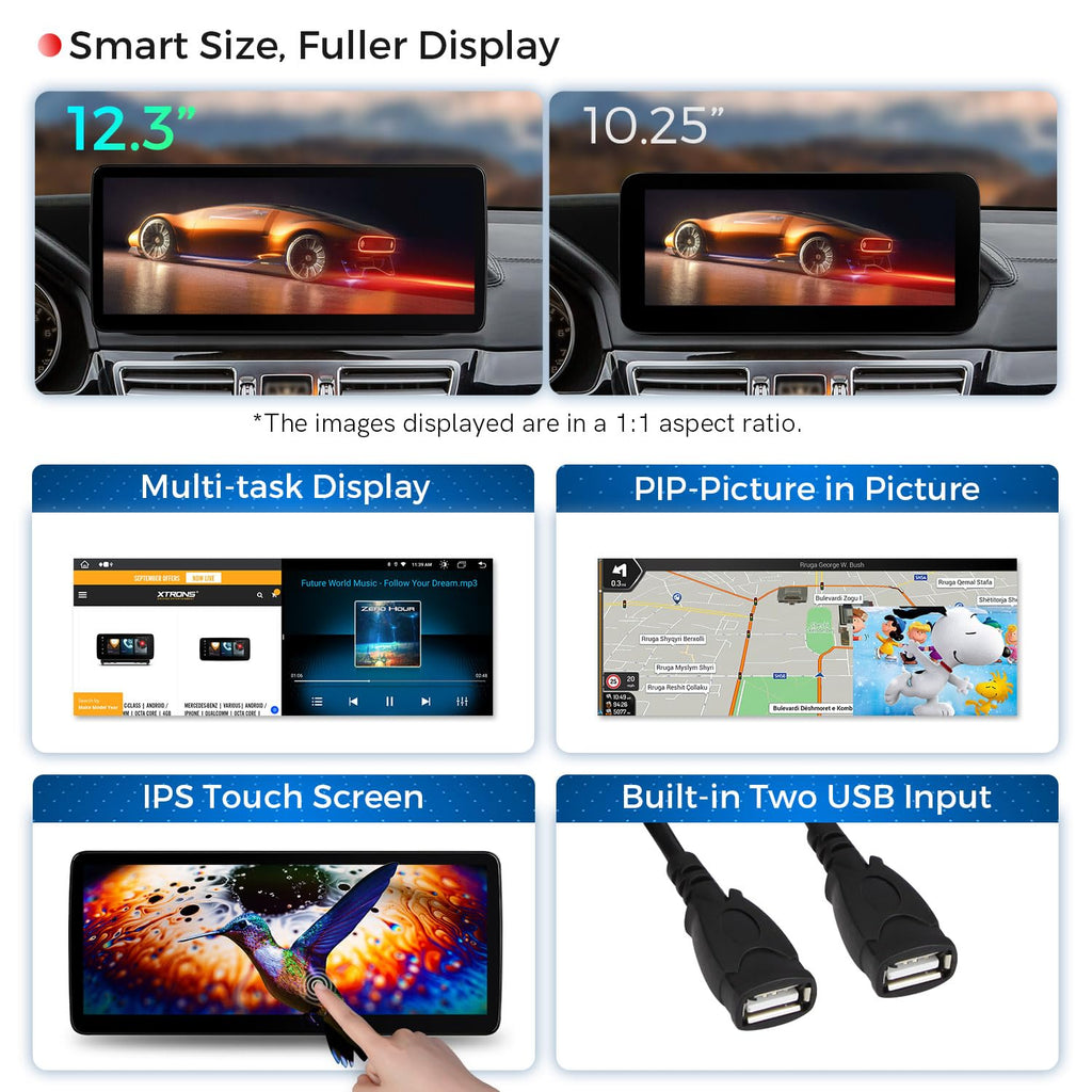 XTRONS 12.3 Inch Android 14 Car Stereo for Mercedes-Benz W212 S212 (2013-2014) NTG 4.5 4.7 System, IPS Touch Screen 4+64GB Global 4G Car Radio GPS Navigation Support Wireless CarPlay Android Auto