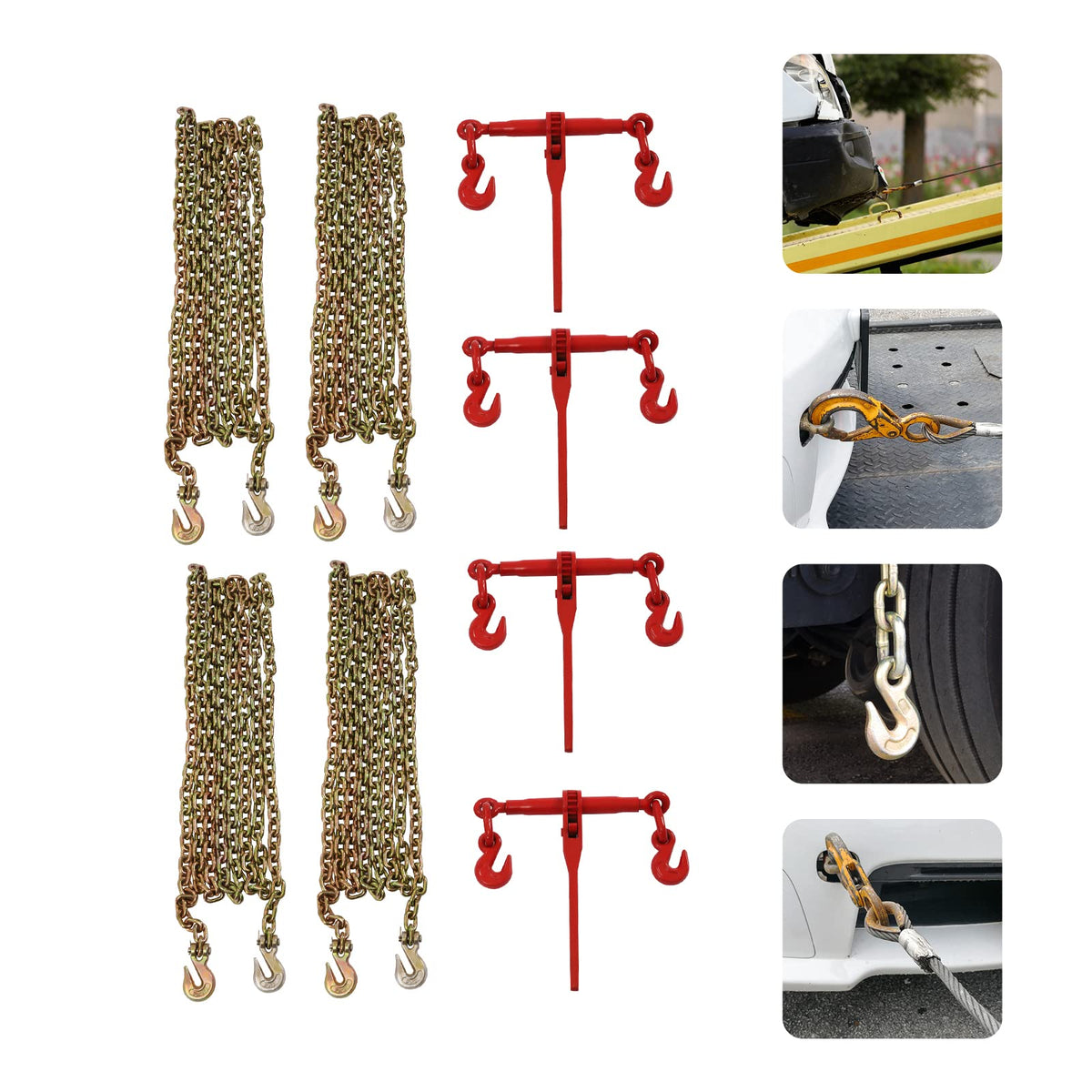 5/16"-3/8"Grade 70 Chain Transport Hauling Load Package Includes Binders and 5/16"×20ft Chains Safe Working Load
