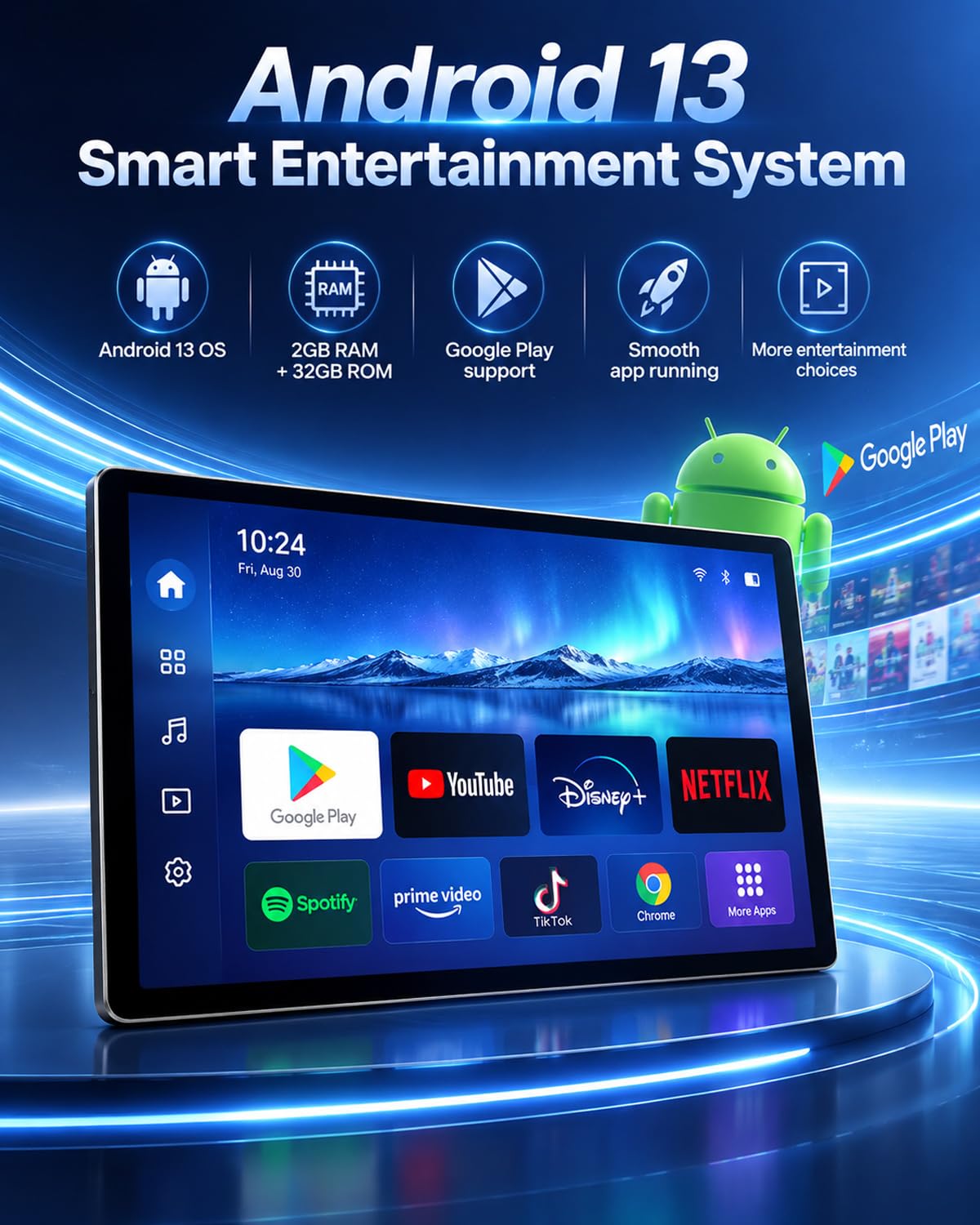 12.5" Android Car Headrest Monitor, Rear Seat Entertainment