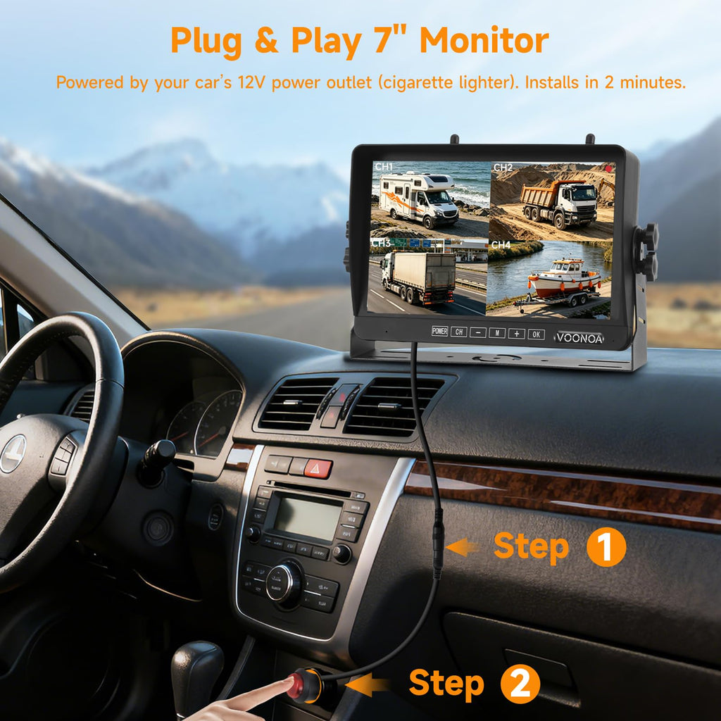 1080P Wireless RV Camera System, IP69 Waterproof Night Vision Backup Camera Side Rear View Camera with 7 Inch HD Monitor for RV Truck Trailer Camper