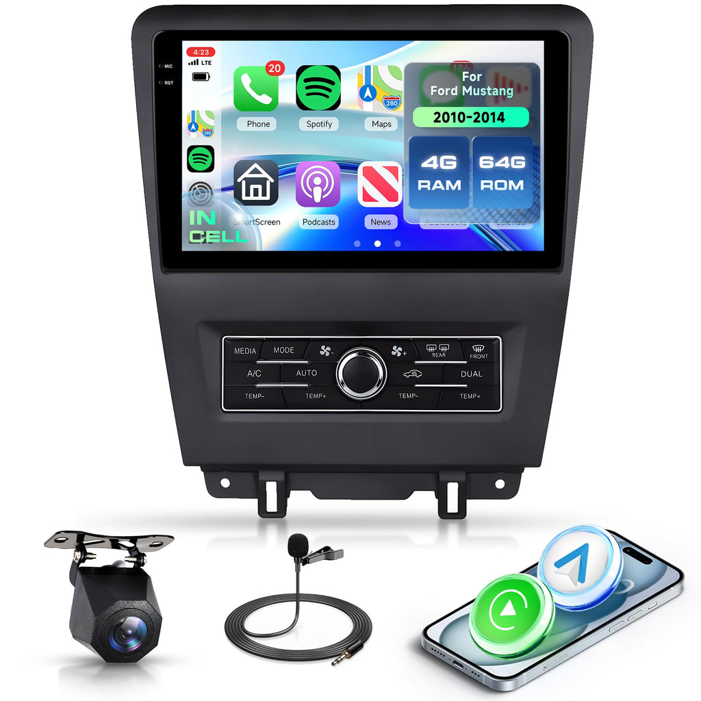 4G+64G Android 15 Car Stereo for Ford Mustang 2010-2014, Wireless Carplay