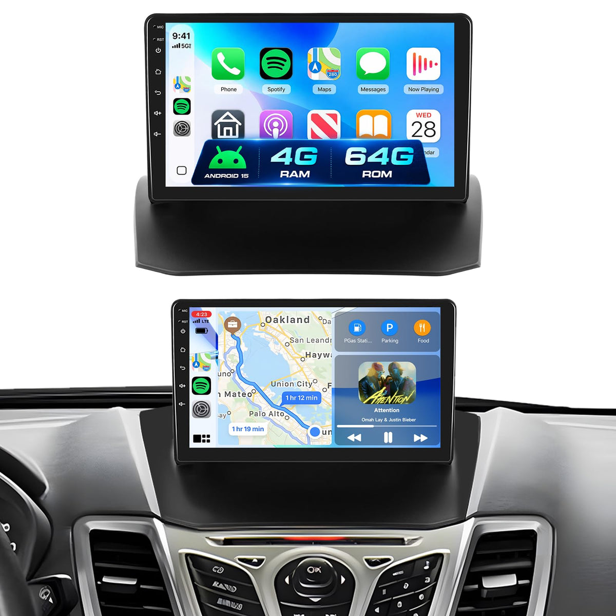 MAHVEC 4G+64G Android 15 Car Radio Stereo for Ford Fiesta 2009-2014