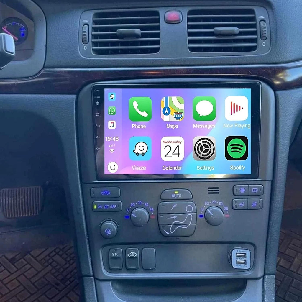 9'' Touch Screen Car Stereo for Volvo S80 2004-2008 with Wireless Carplay Android Auto Support GPS Navigation, WiFi, HiFi, Bluetooth, FM, SWC, Mic, Backup Camera, 4G+64GB