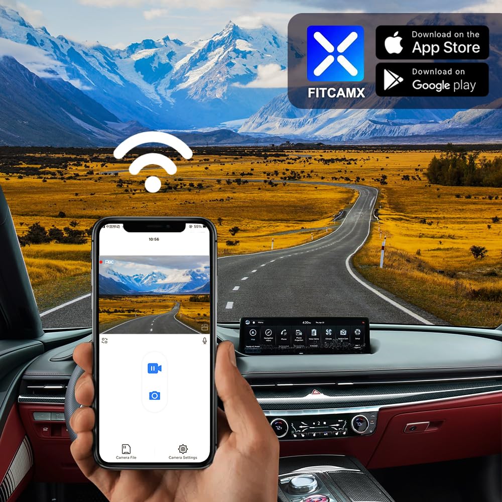 Fitcamx Front 2160P+Rear 1080P Dash Cam Adapts for Genesis G80 2021-2025 with Auto-Dimming (T1010), Integrated OEM Look, Dual HD Video, WiFi & APP, Loop Recording, G-Sensor, Easy to Use, 128GB Card