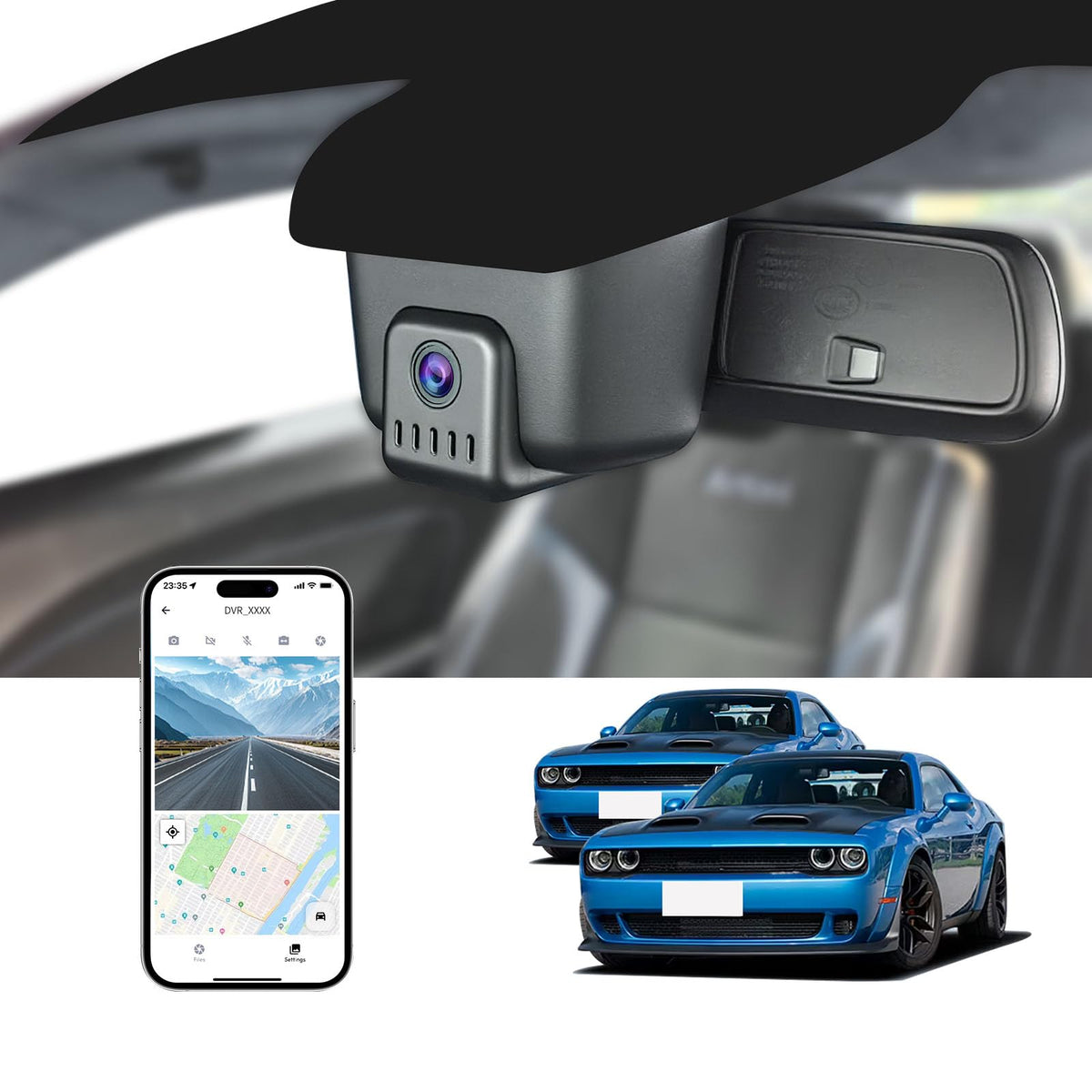 4K Dash Cam Front and Rear for Dodge Challenger 2015-2023 (Model A)