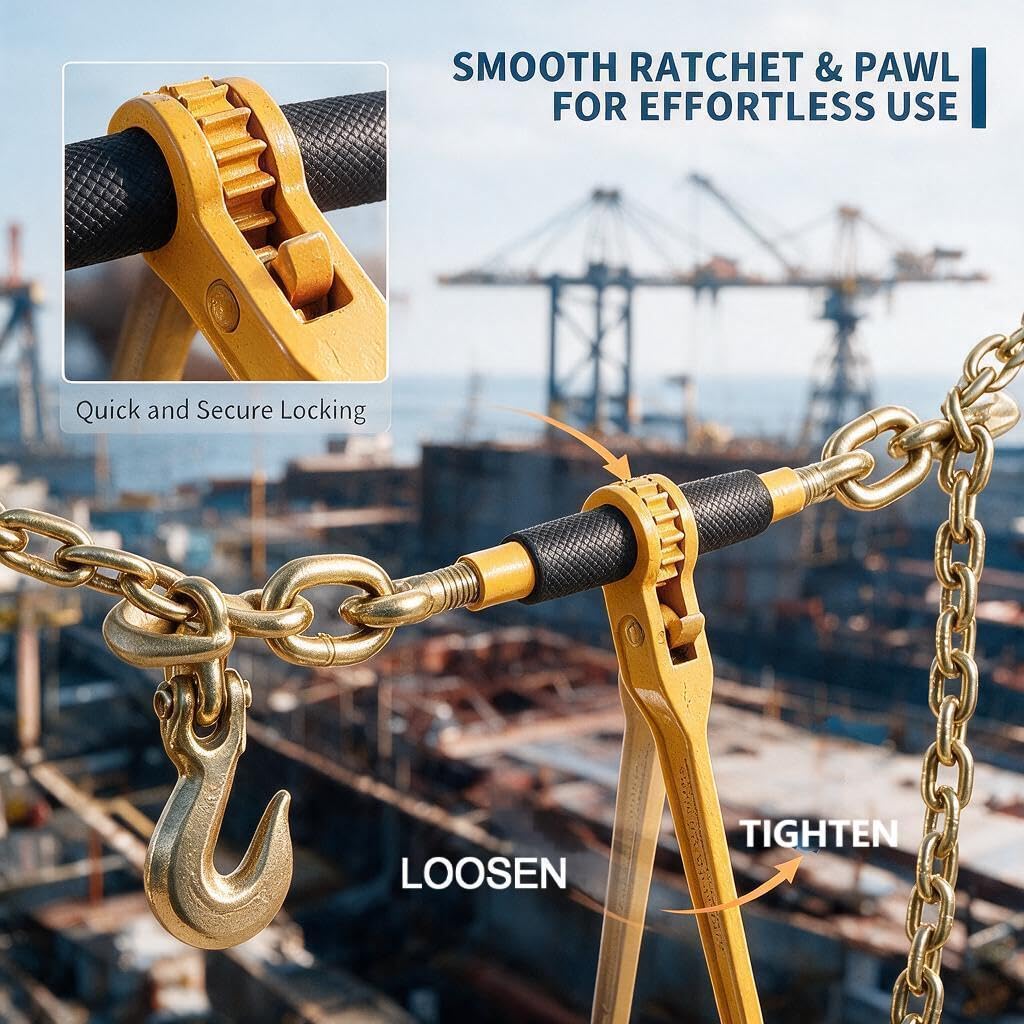10ft 3/8" Chain and Binder Kit 4 Pack, 3/8"-1/2" Ratchet Load Binders