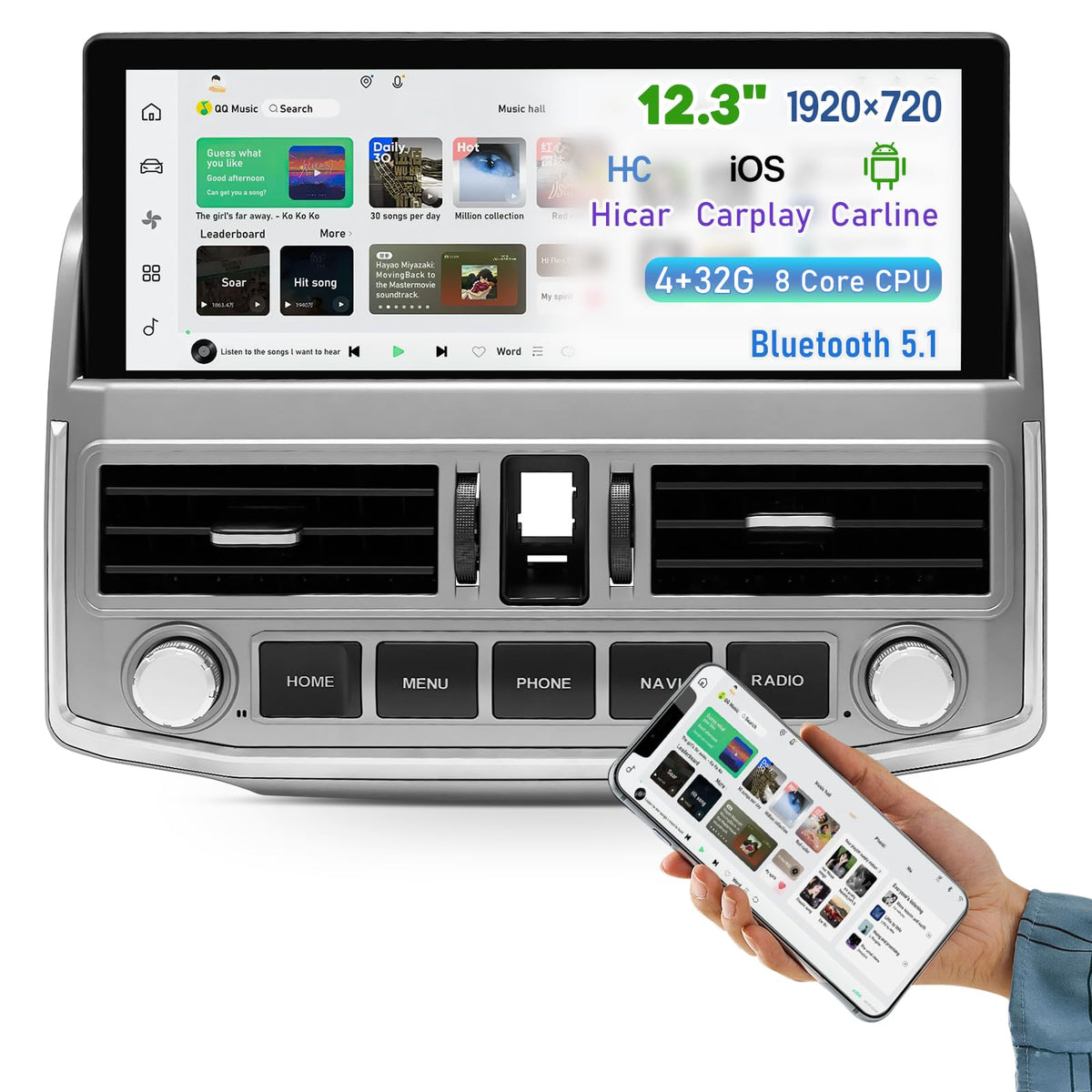 Stereo Radio Dash Kit for Toyota 4Runner Radio 2009-2022, Silver Upper 13.3" Android Head Unit TS10, 4+32G, Wireless CarPlay & Android Auto GPS Navigation AHD Backup Camera