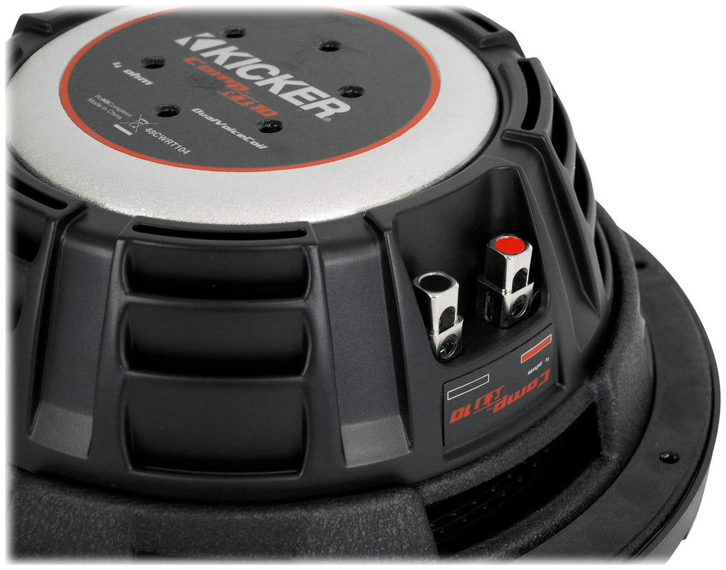 KICKER 2 Kicker 48CWRT104 10in 1600W Slim Shallow Car Subwoofers Bundle with Rockville Krypton-M3 4000w Max1000w RMS Mono 1 Ohm Car Amplifier Amp+Remote&Rockville RWK41 Installation Wire Kit(3Items)