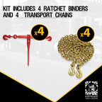 NCC · Heavy Duty · G70 (4) 3/8" x 10' Transport Chain & (4) 3/8" - 1/2" Ratchet Load Binder Kit