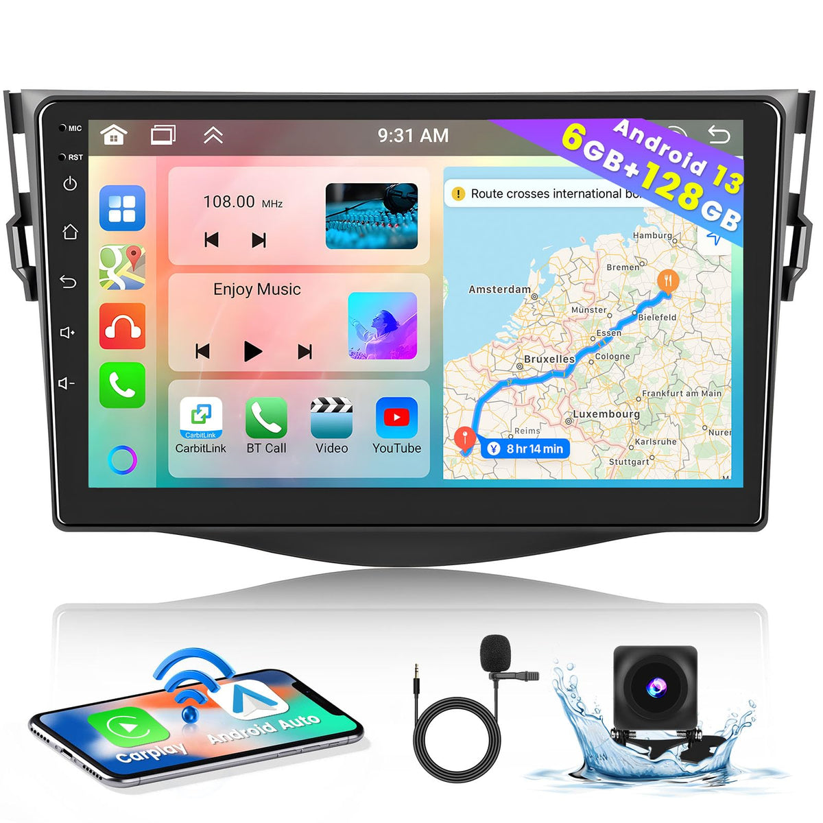 8Core 6+128GB Hikity 9 Inch Android 15 Car Stereo for Toyota RAV4 2007-2012