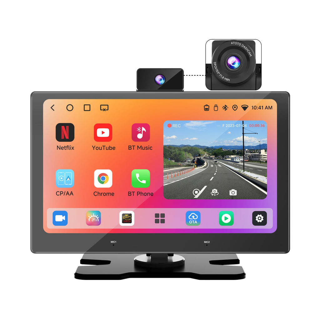 P6 9.1" Wireless CarPlay Screen with Dash Cam & Rear Camera
