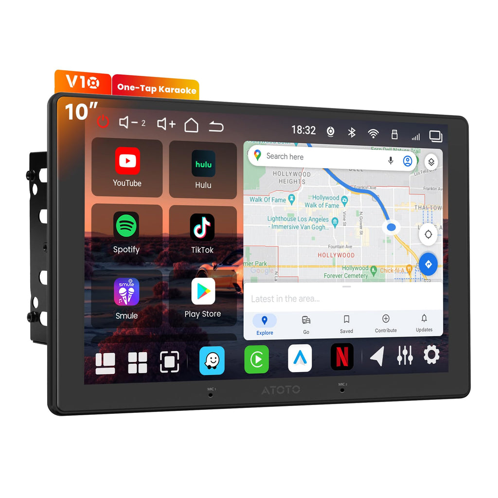 V10 10" Android Double Din Car Stereo, 4G LTE,6G+128G, CarPlay&Android Auto