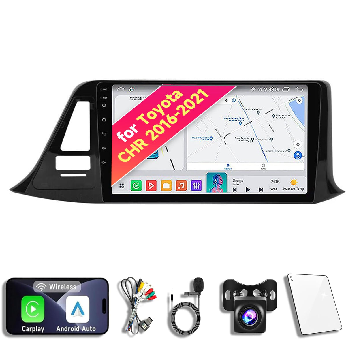 Android 14 Car Radio Stereo for 2016-2021 Toyota CHR RHD, 9 Inch Touch Screen Head Unit with Wireless CarPlay Android Auto, GPS Navigation Bluetooth WiFi 5G DSP SWC Backup Camera
