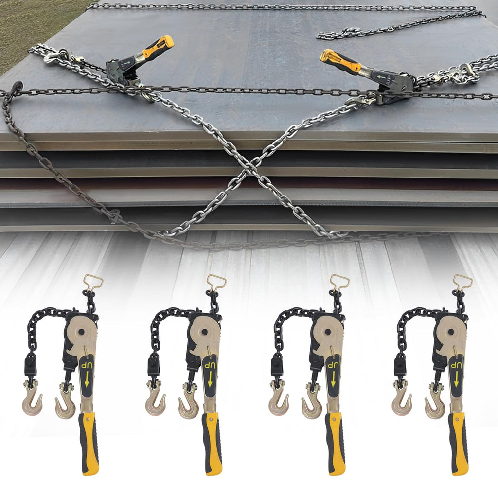 4 Pack 3/8"-1/2"Chain, Ratcheting Chain Binder - Heavy Duty Tie Down Ratchet Load Binder for Flatbed Trailers & Trucks 6600Pound