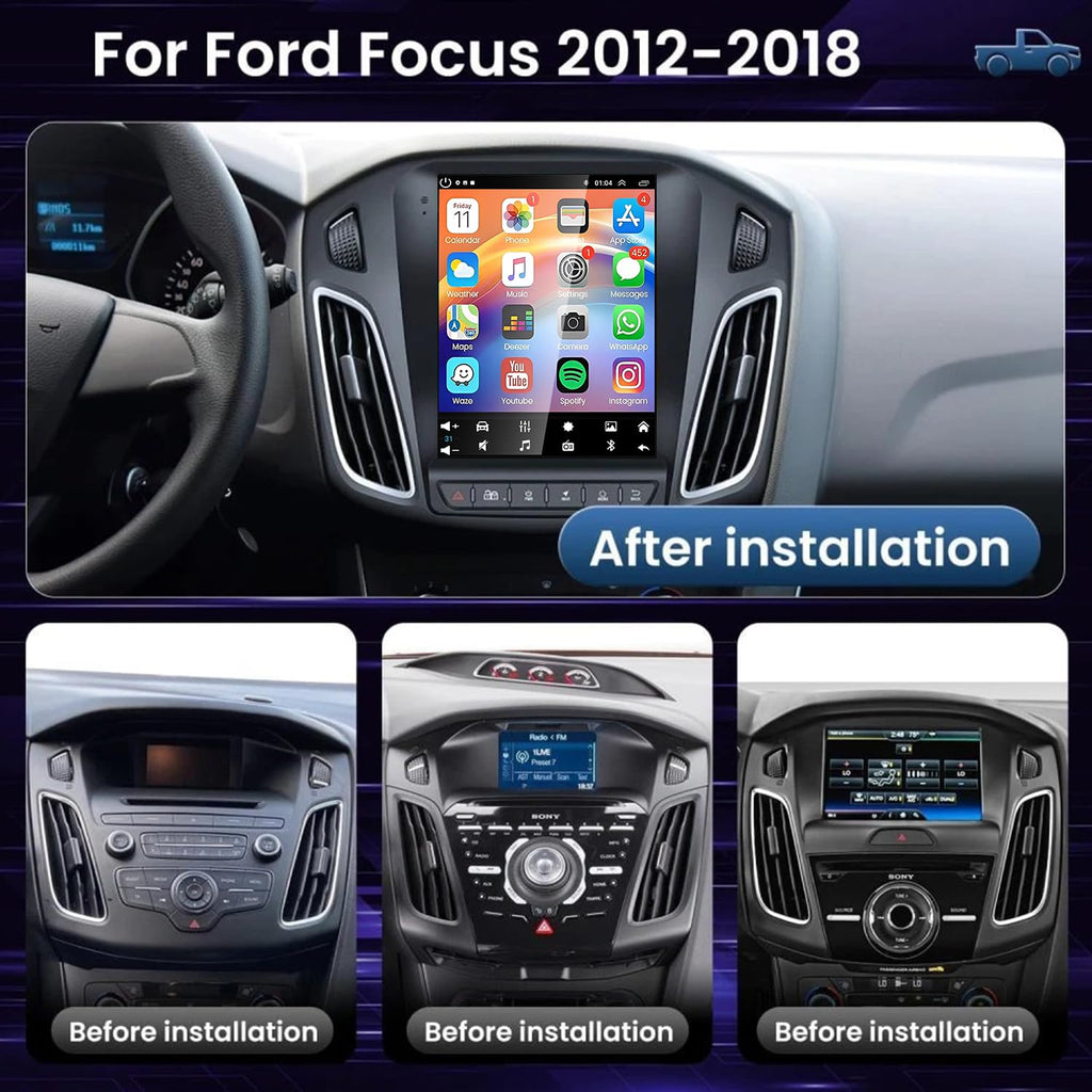 2+64G Android 14 Double Din Car Stereo Radio for Ford Focus 2012-2018, 9.7" Touch Screen Car Radio for Focus w/Wireless Carplay Android Auto GPS Bluetooth WiFi RDS DSP SWC Mic Backup Camera