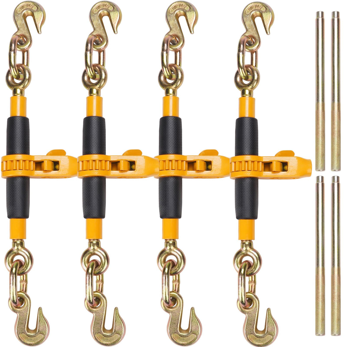 Ratchet Chain Binder, 5/16"-3/8" Heavy-Duty Load Binders, Featuring G80 Hooks 7,100 lbs Secure Limit, 4 P, Labor-Saving Anti-Skid Handle, Tie Down Hauling for Flatbed Truck Trailer