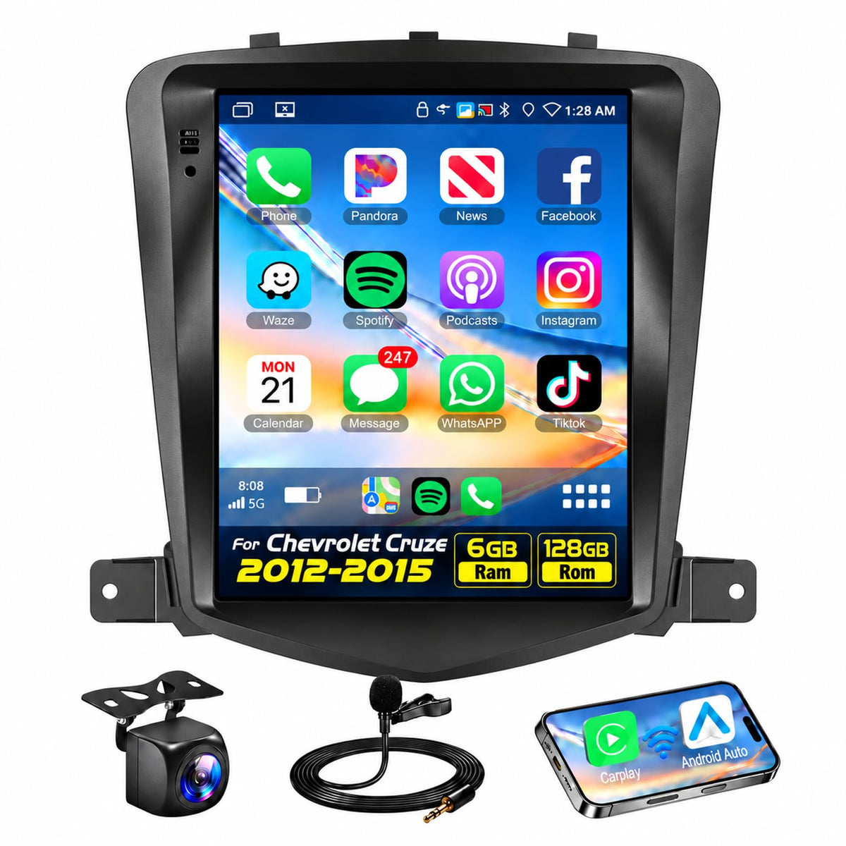5G WiFi 8 Core 6G+128G for Chevrolet Cruze J300 2012-2015 Android 15 Car Stereo with Wireless Carplay Android Auto, 9.7" Touchscreen Bluetooth 5.0 Car Radio Support GPS 32 Band EQ DSP SWC Rear Camera