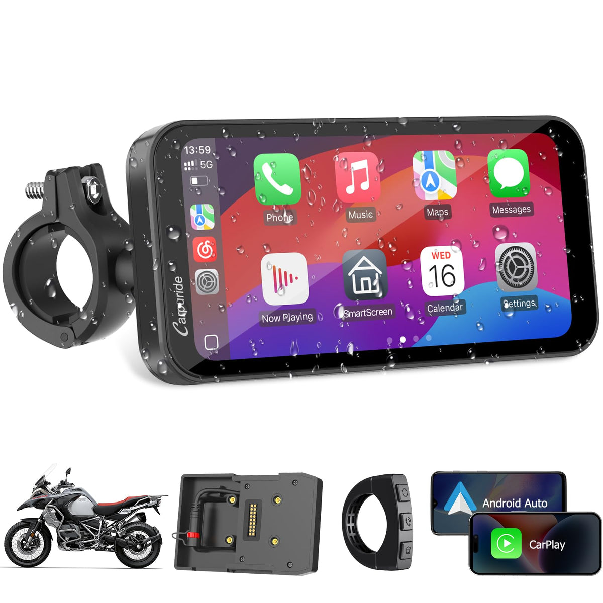 Carpuride W603B 6.3" Motorcycle Carplay Screen for R1200GS R1250GS S1000XR