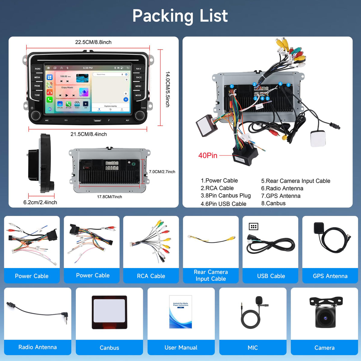 Hodozzy 6G+128G 8-Core Car Radio for Volkswagen VW Jetta Passat Golf Beetle
