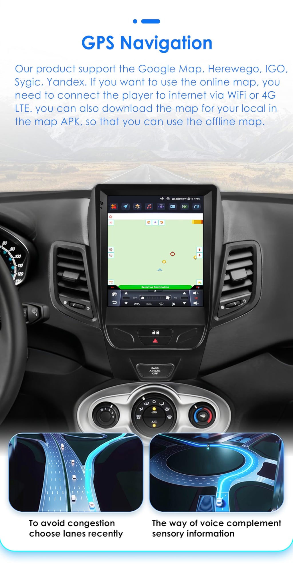8 Core 6GB+64GB 9.7Inch HD Touchscreen Android 14 Stereo Car Radio Upgrade for Ford Fiesta 2009-2016 Wireless Carplay | Android Auto WiFi GPS Navigation Bluetooth 5.0 AM FM,SWC, Car Tablet