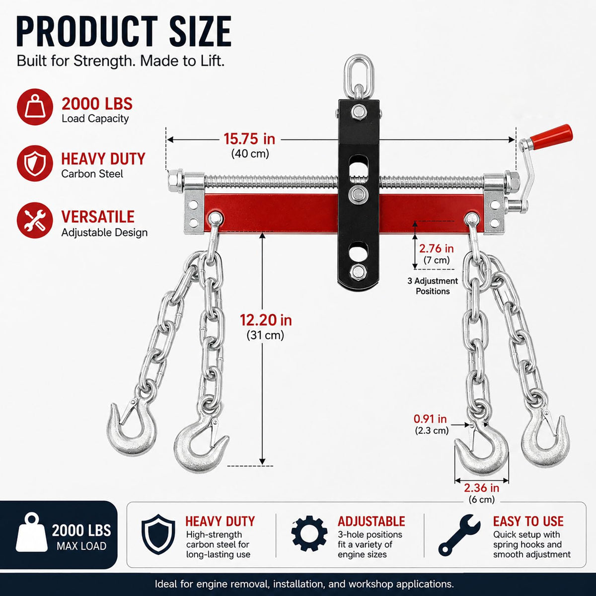 GYPSYFY 2000 lb Engine Hoist Load Leveler with Dual Hooks Adjustable Chains A