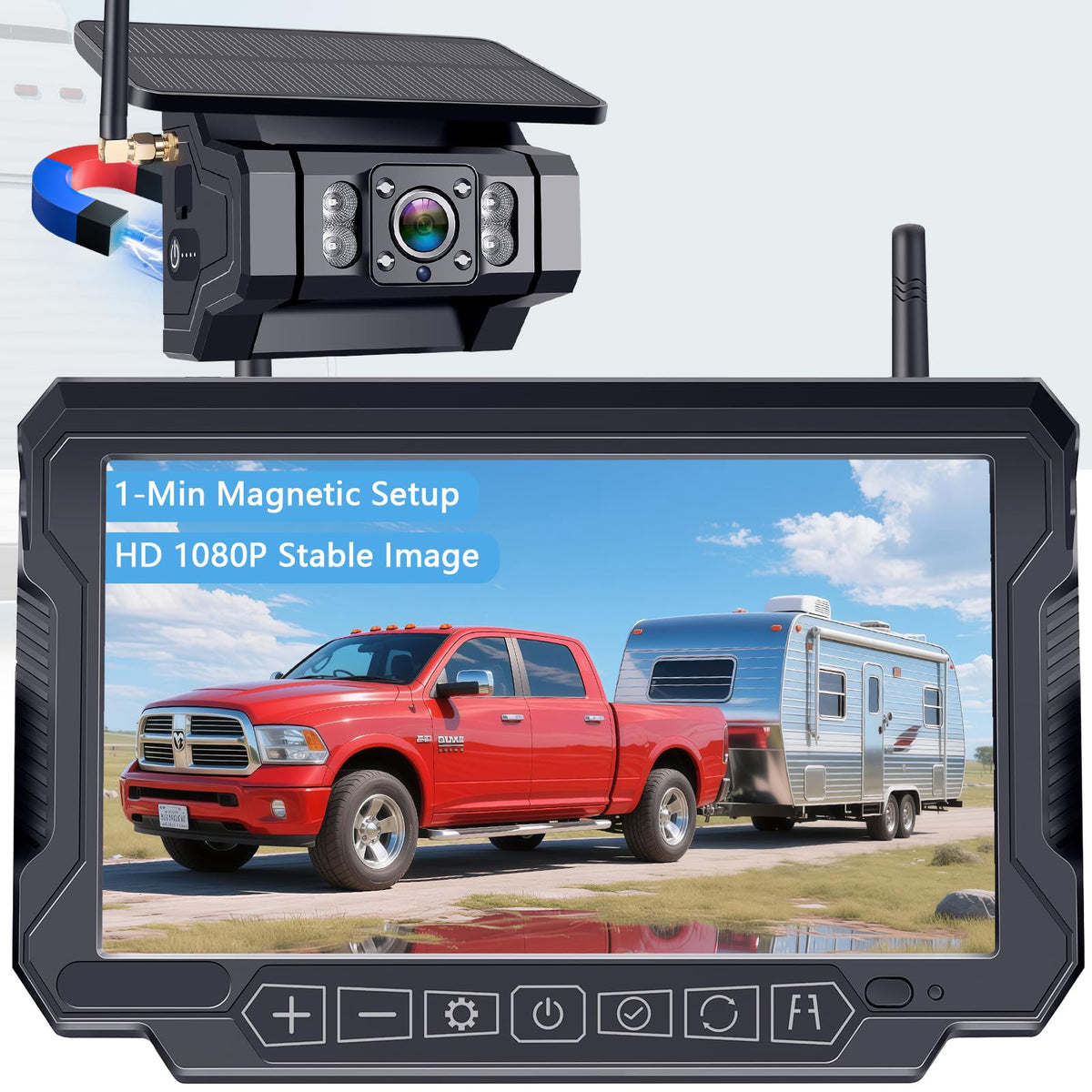 1080P Dual Magnetic Wireless Backup Camera - 7" Split-Screen for RV Trailer