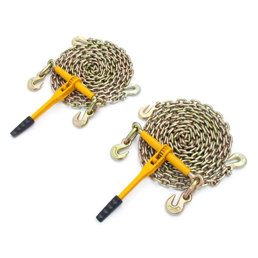 3/8in-1/2in Chain and Binder Kit, 9215 Lbs G80 Ratchet Load Binders Working Strength, Ratchet Load Binders and Chains Set of 2, 10ft Chains Truck, Tie Down, Hauling, Towing