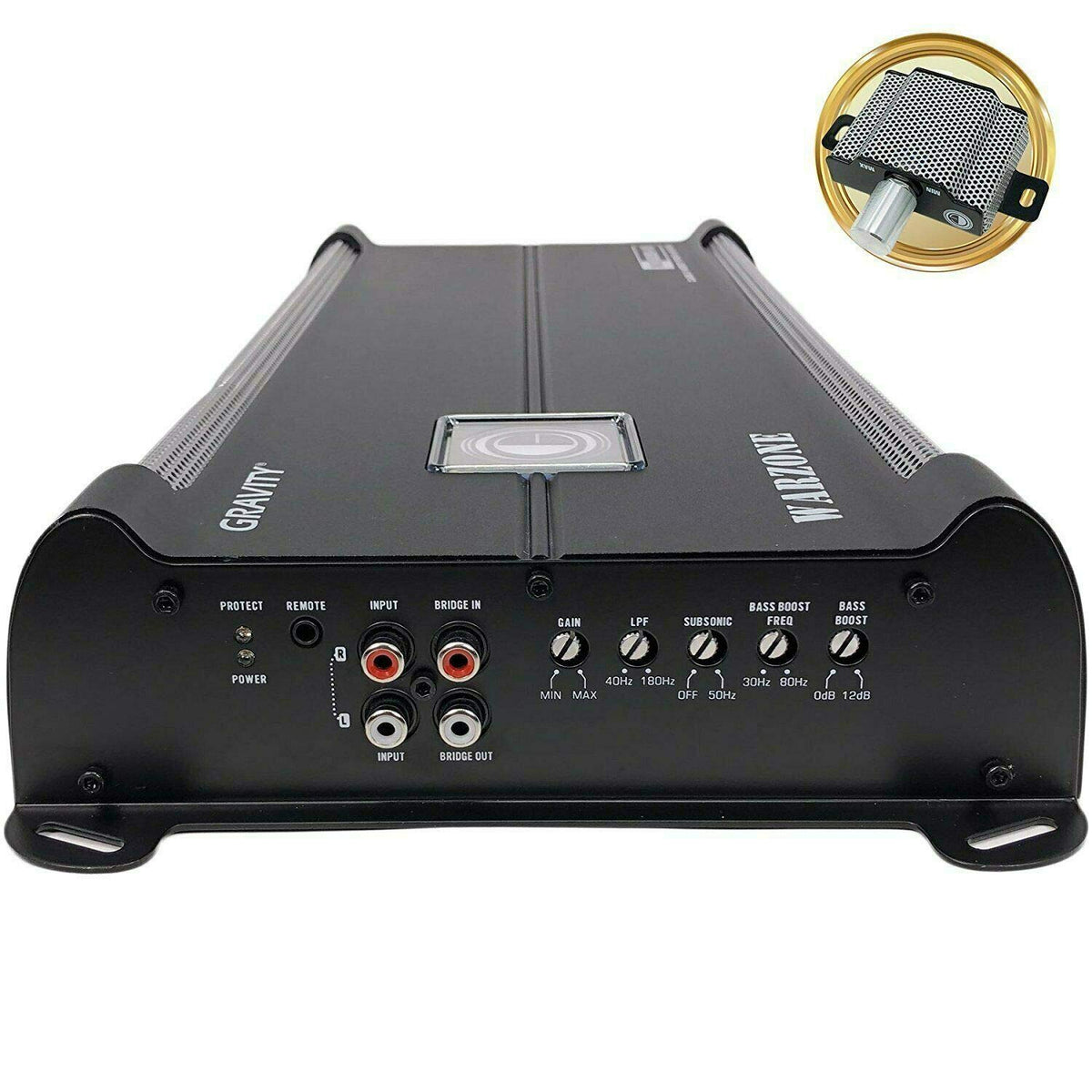 Gravity 6000.1D 2nd Gen Class D Monoblock Car Amplifier Bundle with SoundXtreme AP6 Bass Machine - 6000W Max, 1 Ohm Stable, MOSFET Supply, Remote Bass Knob